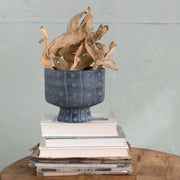 Stoneware Footed Planter w/ Debossed Dots & Lines