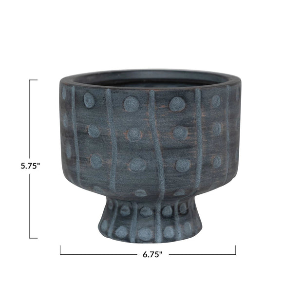 Stoneware Footed Planter w/ Debossed Dots & Lines