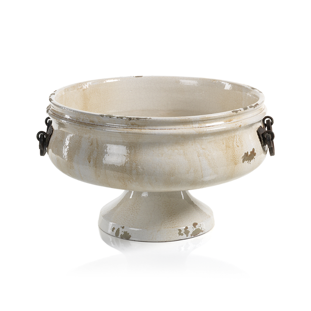 Wide Corsica Pedestal Bowl w/ Iron Handle