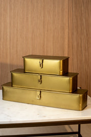 Set of 3 Decorative Metal Boxes in Brass Finish
