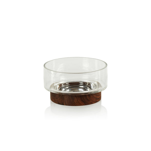 West Indies Glass Bowl on Walnut Wood Base-Small