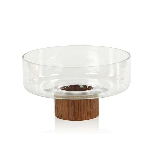 West Indies Glass Bowl on Walnut Wood Base-Medium