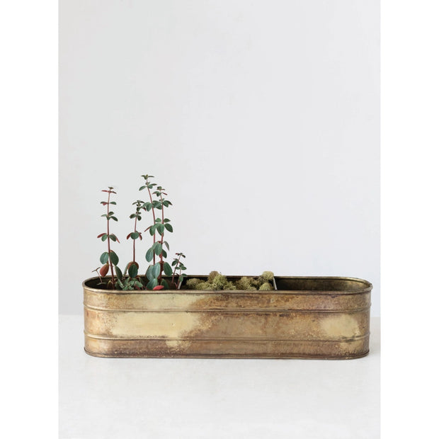 Galvanized Metal Window Planter with 3 Sections, Antique Brass Finish