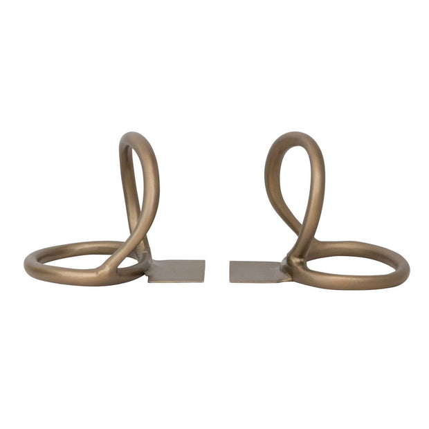 Metal Abstract Bookends, Antique Brass Finish, Set of 2